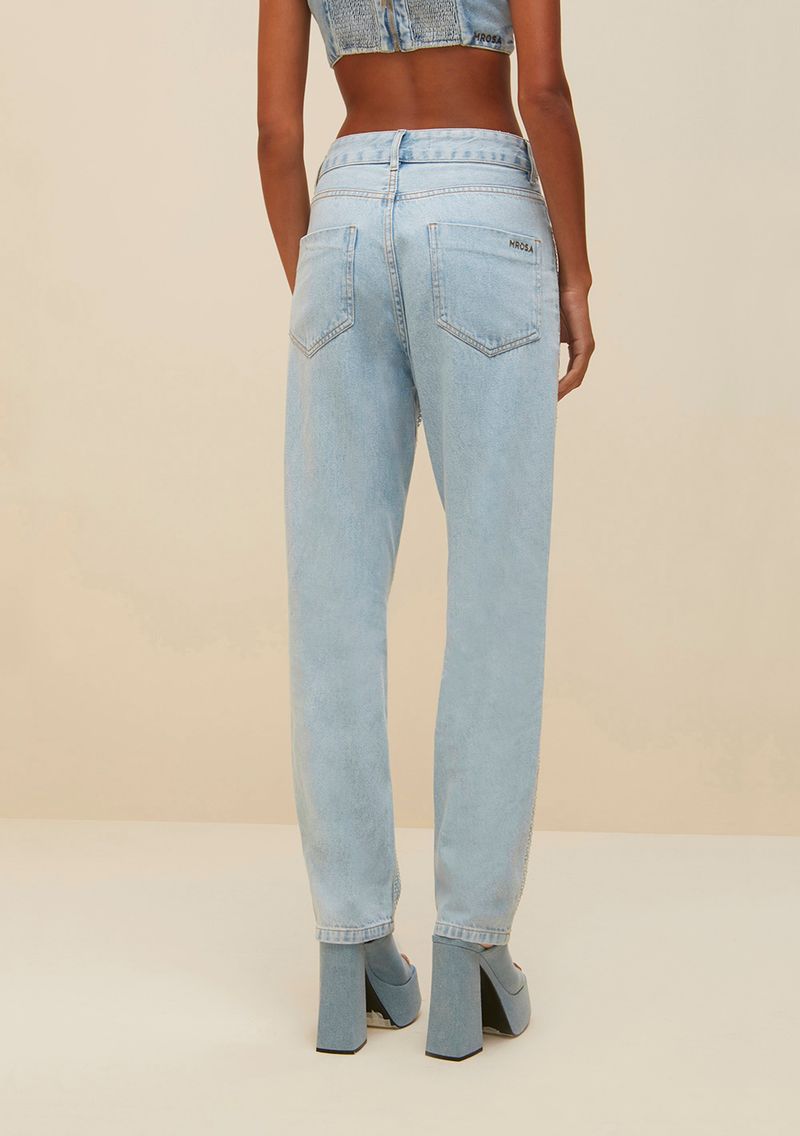 Morena Rosa Calça Wide Cós Alto com Termocolante Jeans 205880