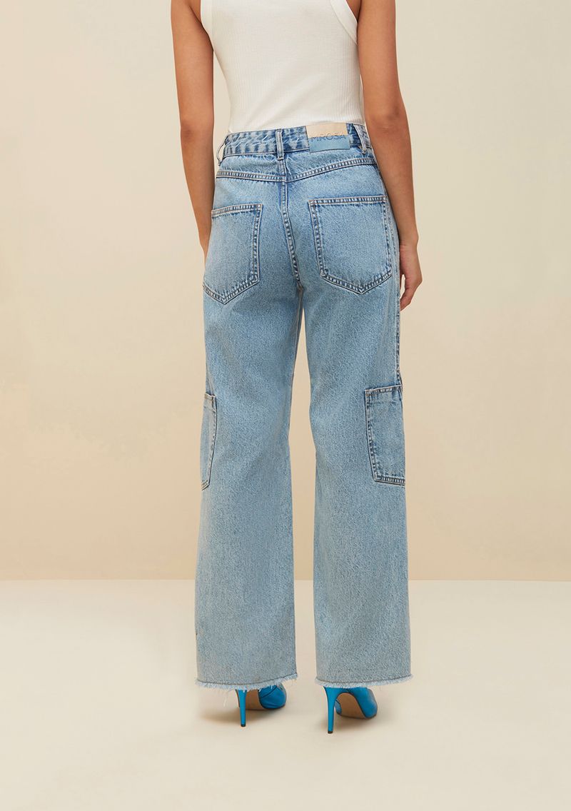 Morena Rosa Calça Wide Cós Alto com Termocolante Jeans 205880