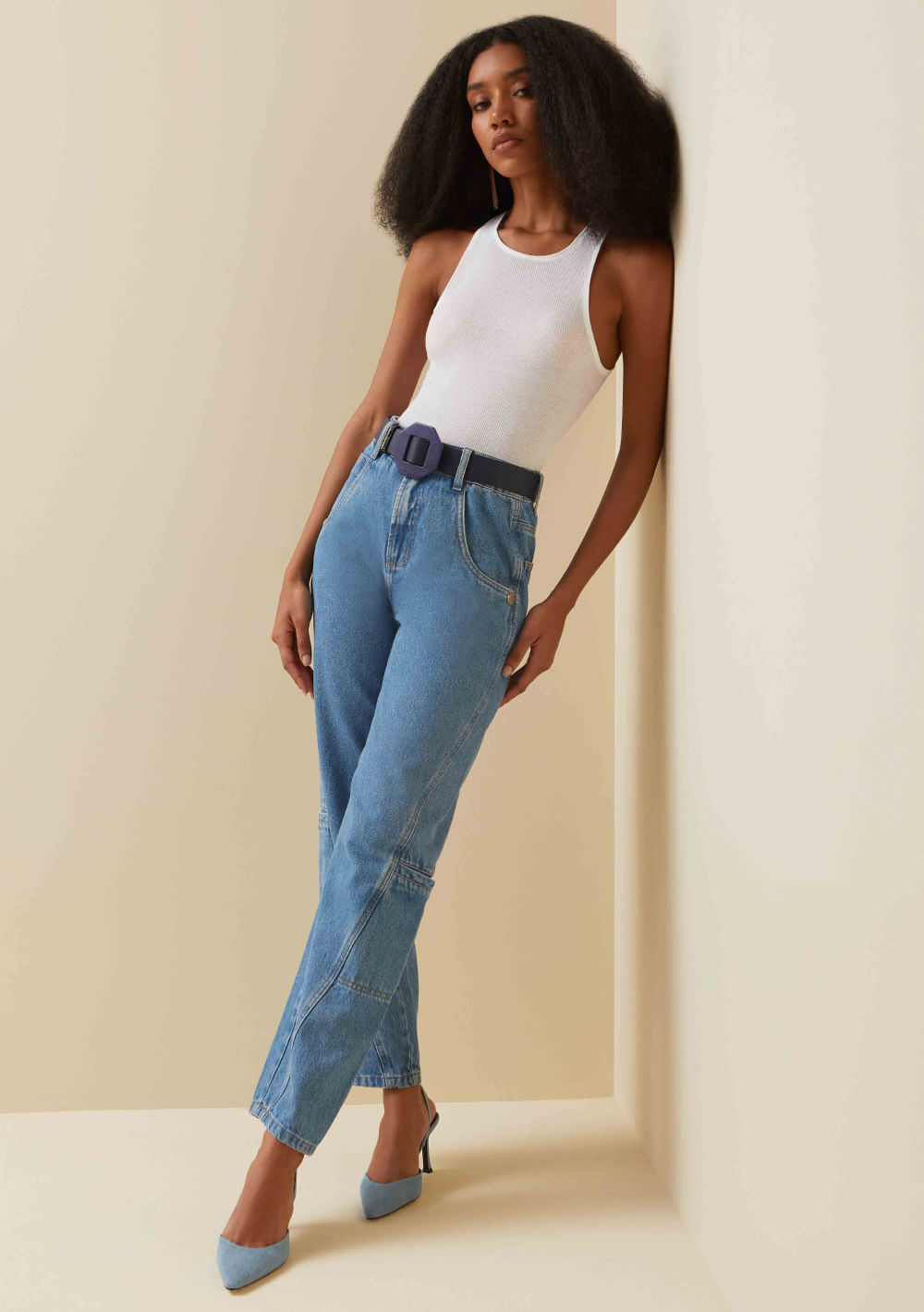 Calça jeans best sale bolso lateral