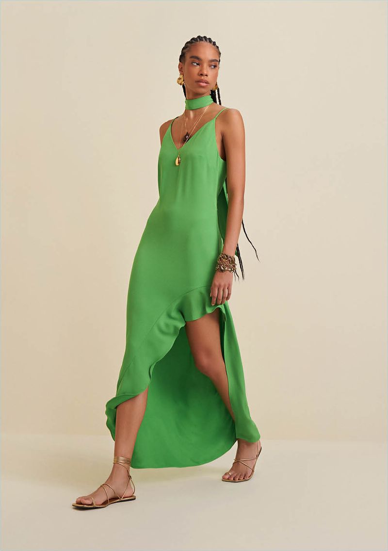 Vestido fashion verde morena rosa