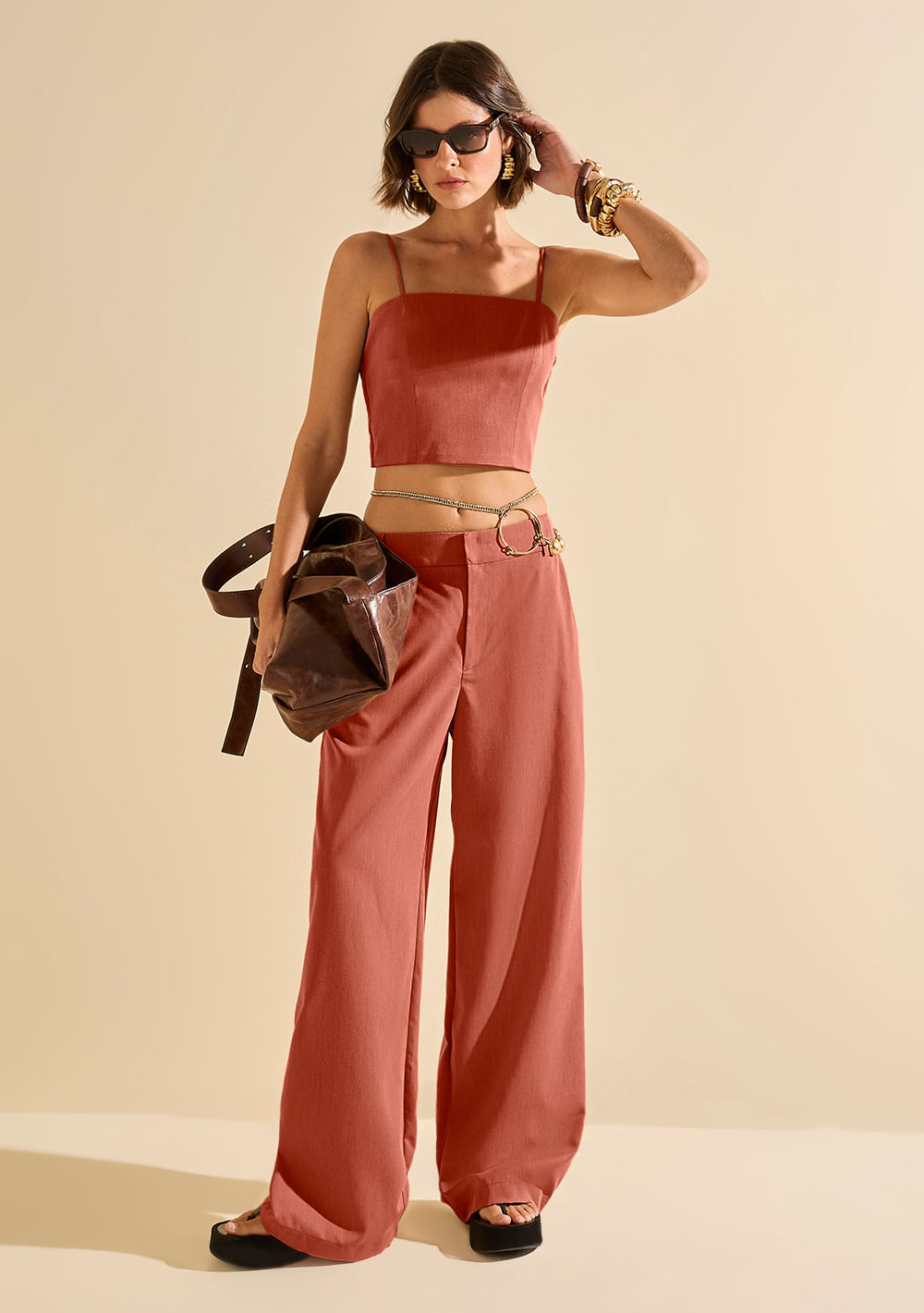 Calça Morena Rosa Wide Alta Vermelho