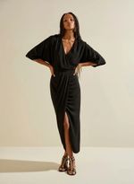 Vestido Morena Rosa Ajustado Decote Costas Manga 3 Quartos Longo Preto